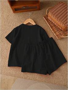 Girls 2 Piece Summer Outfit Cherry Bow Graphic Tee & Shorts Set Cute Casual Outfits - 彩色 - 查看 3