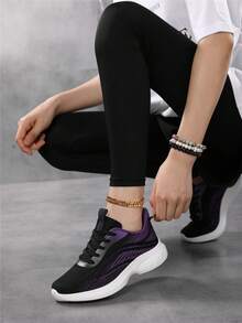 SOSENFER 女士网面休闲跑步鞋，轻便健步鞋，舒适运动鞋，低帮系带设计，四季皆宜，日常穿着时尚运动鞋，灵活舒适。 - 黑色 - 查看 5