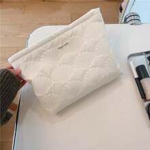 uekeboag - Bolsa de maquillaje acolchada de algodón color blanco coquette acolchado para mujeres y niñas bolsa organizadora de coquetas florales bolsas de cosméticos de viaje 2 conchas blancas - 2 conchas blancas - Ver 5