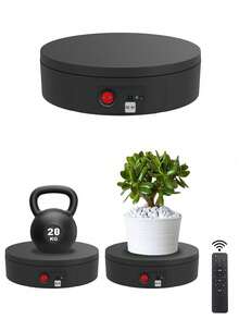 Plataforma giratoria eléctrica de 22 cm/8.66 pulgadas, capacidad de carga de 20 kg/44 lbs, control remoto, velocidad ajustable 360°, adecuada para fotografía, joyería, modelos 3D, relojes, alimentada por USB - Negro - Ver 1