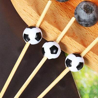100 chiếc/gói Que xiên cocktail, sushi, trái cây hình quả bóng đá đen trắng dùng một lần, trang trí tiệc theo chủ đề, đám cưới, bánh kem, món tráng miệng.