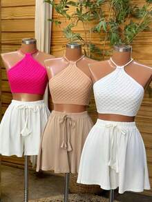 Set Of 3 Lightweight Viscose/Lycra Flared Shorts - White - View 1