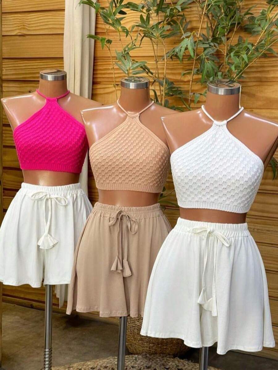 Set Of 3 Lightweight Viscose/Lycra Flared Shorts - White - View 1