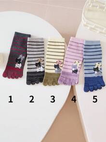 1/2/3/5 Đôi tất tách ngón chân họa tiết mèo sọc nhiều màu dễ thương hoạt hình ngộ nghĩnh cho nữ, mùa thu - Nhiều màu - Xem 14