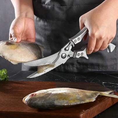 مقص مطبخ من الفولاذ المقاوم للصدأ - متعدد الأغراض للأسماك واللحوم والدجاج والفواكه والخضروات - أدوات مطبخية