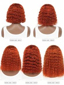 Peluca de cabello humano tipo bob para mujer, color naranja jengibre, ondas profundas, 13X4, corta y rizada, con encaje frontal previamente desbastado, densidad del 180% - S350 - Ver 2