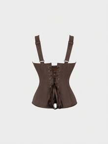 Women's Halloween Costume Corset Top: Renaissance Women's Lace Up Retro Bone Chest Corset - màu nâu - Xem 6