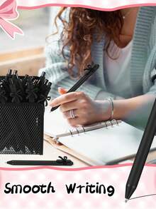 Black/Pink Bow Tie Girly Student Stationery Pen, High-Quality Push-Button Ballpoint Pen - Multicolor - View 2