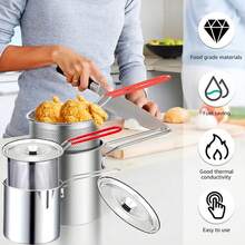 6pcs Deep Frying Pot With Basket, Stainless Steel Small Deep Frying Pot With Lid, Kitchen Cookware, Fuel Saving Design Portable For Home Outdoor Fries Fish Chicken Seafood - A - View 6