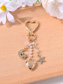 1pc Fashionable Rhinestone Moon, Star, Heart Beaded Keychain, Suitable For Bag, Phone Case, Earphone Box, Car Decor, Party Favor, Gift For Friends - Keychain - View 3