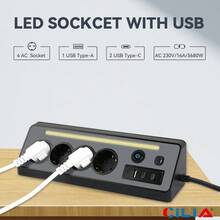 CILIA 1pc 7-Outlet Surge Protector With 4 AC Outlets, 1 USB Type-A, 2 USB Type-C, Extension Cord, Power Switch And Indicator Light, UL Certified, Available In White And Black - View 6