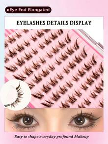 Asiteo 80/160/240 Pcs C-Curl Brown Natural Looking, Doe-Eye And Foxy-Eye Design Soft Eyelashes, Eye End Elongated, Self Adhesive Lashes For Beginners, Cute Cartoon Pet Eyelashes Four-Part Segmented False Eyelashes - C - View 2