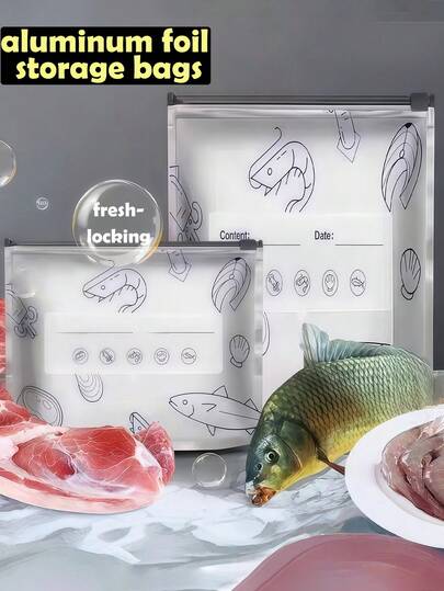 30/20/10pcs Set Aluminum Foil Food Storage Bags, Featuring Double-Layer Rubber Seal Design For Good Airtightness, Aluminum Foil Inner Layer, Thicker And Durable, Writable Surface. Suitable For Refrigerator, Freezer And Heating, Can Replace Plastic Packaging.