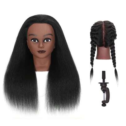Cabeza de maniquí de 16 pulgadas con cabeza de maniquí sintética, cabeza de entrenamiento de maniquí, cabeza de maniquí para cosmética para peinar, cabeza de maniquí negra con soporte para práctica de peinado, trenzado y estilo de cabello yaki con soporte con pinza