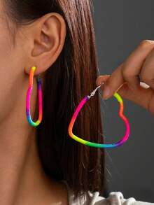 A Pair Of Women's Colorful Bohemian Braided Heart-Shaped Hoop Earrings - Vibrant Multi-Color, Suitable For All Seasons, Ideal For Daily Wear And Gift-Giving, Unique Earrings - 多色-1 - 查看 6