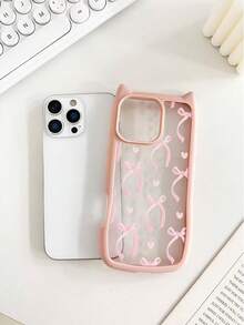 Bow-Knot Painted New Cat Ear 2-In-1 High-End Thick Shockproof Phone Protective Case Suitable For IPhone 17/17 Pro/17 Pro Max, P15 Pro Max, Fashionable 14 Pro Max, Anti-Fall P13/XS/XR Cartoon P11/7 Plus 8P/7 8 ES2 Soft Shell Protective Cover - Multicolor - View 3