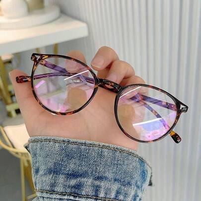 1 pieza Montura de gafas de moda con remaches estilo coreano para mujer, con marco ovalado, lentes planos para uso diario, lentes recetados desmontables