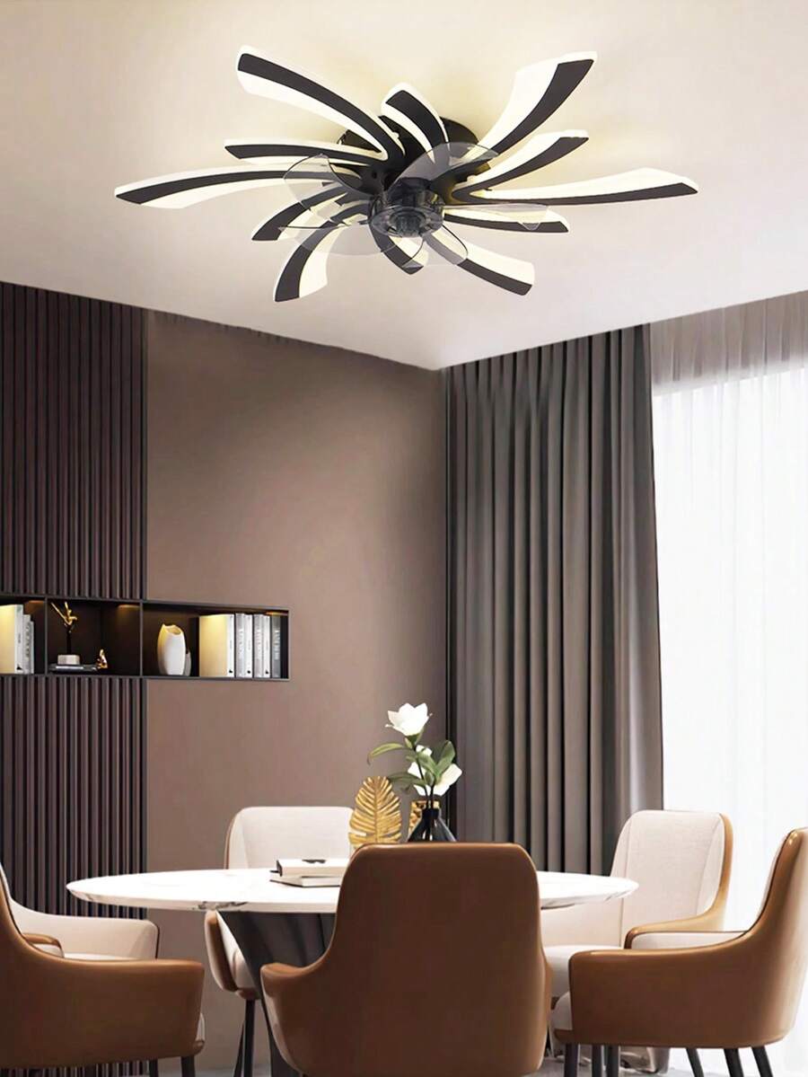 Ventilador de techo moderno con luz de flor, ventilador de techo LED montado al ras, ventilador de techo regulable para dormitorio y sala de estar - Unitalla - Ver 1