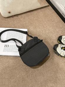 Outdoor Functional Wind Crossbody Bag Ultra Lightweight Carrying Grid Patterned Nylon Cloth Waterproof Hiking Backpack Mobile Phone Bag - Black - View 8