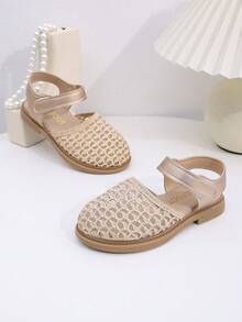 1双女童网面平底鞋，金色，露趾，圆头儿童平底鞋，儿童百搭休闲鞋，适合上学、公园、家庭郊游 - 玫瑰金 - 查看 4