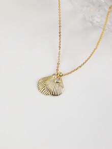 1件珍珠母贝螺旋黄铜项链，镶嵌立方氧化锆，简约甜美风格，适合日常通勤、海滩度假、休闲佩戴 - 貝殼 - 查看 3