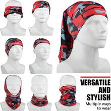 2Pcs/Set UV Sun Protection Arm Sleeves With Face Covering Bandana Neck Gaiter Scarf Ice Silk Cooling Sleeves To Cover Arm Tattoo For Men Summer Outdoor Activities Supplies,Beach,Holiday - Multicolor - View 4