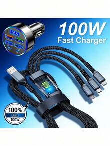 Cargador de coche para teléfono móvil de carga rápida, conjunto de cargador de coche inteligente multiusuario con cable universal 3 en 1 (Tipo C/Lightning/Micro) de diseño compacto con pantalla LED, accesorio de viaje esencial, regalo de Pascua y primavera - Unitalla - Ver 2