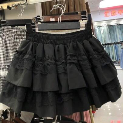 新作 春夏 レース ミニスカート ケーキスカート バレエ風 ハイウエスト フレアスカート ふんわり 蓬蓬スカート 小柄向け 美脚 脚長効果 体型カバー インナーパンツ付き 防走光 ガーリー フレンチ風 レディース エレガント  キュート  カジュアル    ティアードレイヤー...
