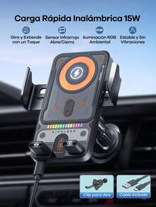 REMAX 15W Wireless Car Charger Phone Mount With Colorful Ambient Light, Infrared Auto-Open & Auto-Clamping, One-Touch 90° Rotation, Stable Vent Hook, Fits 4.0–7.2 In Phones & Cases, Car Accessories, Car Essentials, Car Stuff - F18 - View 2