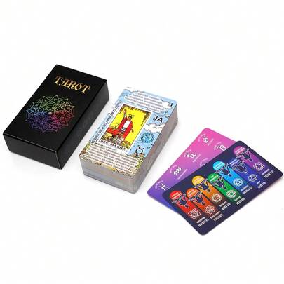 Deutsche Ausgabe Tarotkarten für Anfänger mit Bedeutungen darauf, Rider Waite Tarot Deck mit detaillierten Erklärungen zum Erlernen der Wahrsagung, Regenbogen Chakra Sternzeichen Design, klassisches 78 Karten Set für intuitive Lektüre und Orientierung