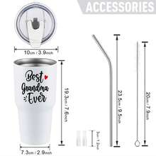 30oz Stainless Steel Tumbler Black White Options,  Best Grandma Ever With Heart And Sparkles Graphic Cups, Insulated Travel Coffee Mug With Lid And Straw , Double Wall Vacuum Reusable Travel Cups,  Funny Birthday Party Gift For Men - 白色 - 查看 3