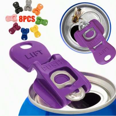 Conjunto de 7 peças com abridor de latas e tampa em 7 cores diferentes, tampa protetora para bebidas, adequada para abridores manuais de latas de cerveja e refrigerante, impede a entrada de mel, insetos e poeira, ideal para festas, praia e churrascos, durável, portátil e reutilizável.