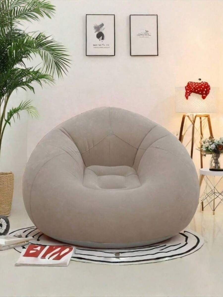 1pc Inflatable Sofa, Inflatable Slouchy Sofa, PVC Single-Person Sphere Sofa, Foldable Outdoor Leisure Sofa Chair (Gray Or Black Bottom, Random Delivery) - Khaki - View 1