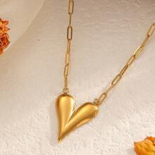 18K Gold Plated Hollow Heart Shaped Stainless Steel Necklace, Minimalist High-End Jewelry Suitable For Daily Wear And Gift - Gold - View 9