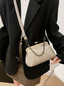 时尚复古白色鳄鱼纹单肩包，波西米亚风斜挎包，纯色肩带手提包，女士晚宴包，褶皱包，完美搭配工作、旅行、约会购物，母亲节礼物，女友礼物 - 灰色 - 查看 4