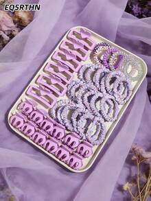 36件套紫色红薯造型爱心发夹套装 - 皇冠小发夹 + 大肠发圈电话线发绳 - 强力夹持，不拉扯头发，发饰 - 彩色 - 查看 2