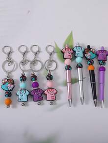 1 Set Nurse Outfit Silicone Rhinestone Beaded Detachable Pen And Keychain, Bag Charm Accessory, Keychain, Car Key Chain, Nurse's Day Gift Gifts For Mother, Father, Graduation, And Teacher - Multicolor - View 7