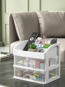 1-4 Layers Large Capacity Drawer Style Makeup Organizer Box, Plastic Cosmetic Storage Box, Lipstick Holder, Office Supplies Storage Box, Jewelry Box - Baby Pink - View 2