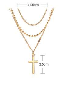 三层钛钢十字架吊坠项链，奢华简约风格 - 金色 - 查看 3