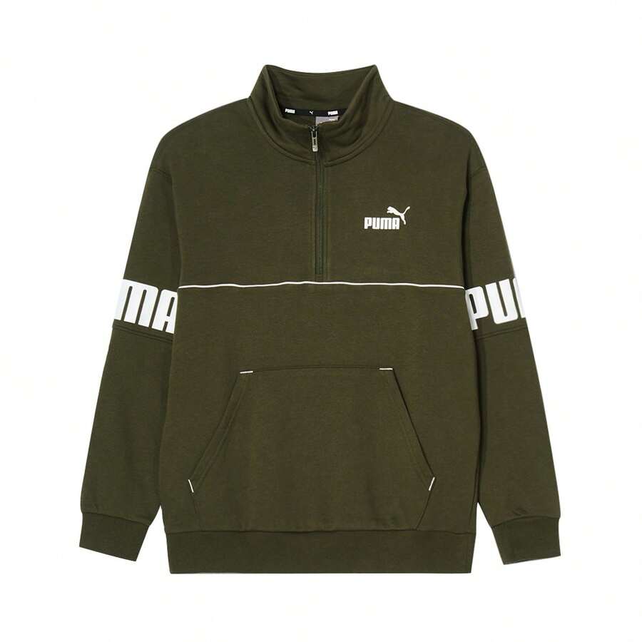 Puma Spring & Autumn Fashion Large Logo Men's Stand Collar Half Zip Up Long Sleeve Knit Sporty Sweatshirt 68605870 - Dark Green - View 1