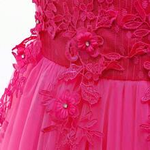 Vintage Lace Party Dress For Girls - Boho Style Maxi Gown For Pageant, Wedding & Celebration - 玫紅色 - 查看 6