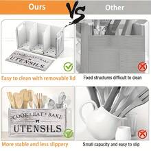 Extra-Large Kitchen Utensil Storage Box With 4 Compartments, White Wooden Kitchen Utensil Organizer, Suitable For Countertops, Rustic Style Cooking Tool Storage. - View 5