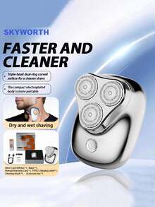 SKYWORTH 300mAh High Capacity Battery Electric Shaver, IPX7 Waterproof, Wet/Dry Use, Fully Washable, 3 Precision Steel Blades, One-Touch Start, Premium Silver Appearance, Suitable For Use In Shower, Reduces Skin Irritation - Multicolor - View 2