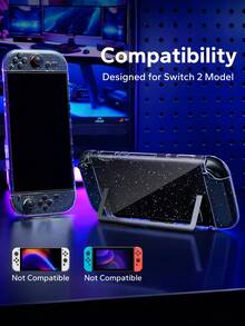 2 Transparent Glitter Protective Case, NS2 Detachable Game Console Protective Cover, High Transparency Starry Sky Sequin Crystal Shell, PC Hard Shell Anti-Fall Shock-Absorbing Anti-Scratch, Can Be Directly Inserted Into The Dock Without Affecting Charging, 1:1 Precise Cutout Fit, Anti-Yellowing Durable Material, Cute Gamer Desk Accessory, Recommended Gift For Holidays - View 3