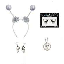 Alien Costume Set Includes Alien Disco Headband, Earrings, Necklace, Face Stickers, Suitable For Space Party, Role Play, Halloween, Music Festival - Silver - View 8