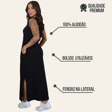 Women's Long Dress Set With Side Slit And Pockets - Red + Gray - View 6