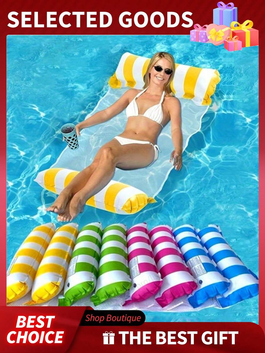 Phao bơi bơm hơi kẻ sọc, giường nổi, ghế võng, giường nổi trên nước, thích hợp cho hồ bơi, bãi biển, thảm nổi thư giãn mùa hè - nhiều màu - Xem 1
