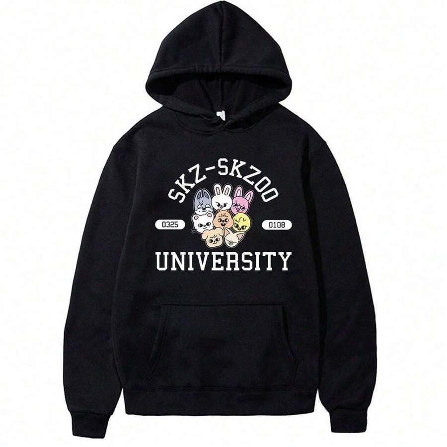 Kangaroo Hoodie With Kpop Band Skz Skzoo Aesthetic Y2k Unisex - 黑色 - 查看 1