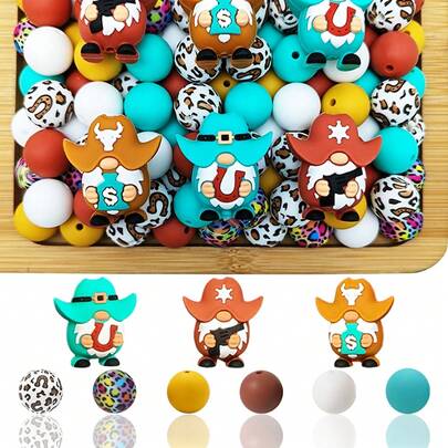 25/44/53pcs Western Cowboy Dwarf Series Silicone Bead Set - Western Cowboy Dwarf Soldier & Horseshoe Design - Suitable For DIY Crafting Keychains, Necklaces, Bracelets, Decorative Pens, Jewelry And Pendants - Ideal For Holiday & Birthday Gifts