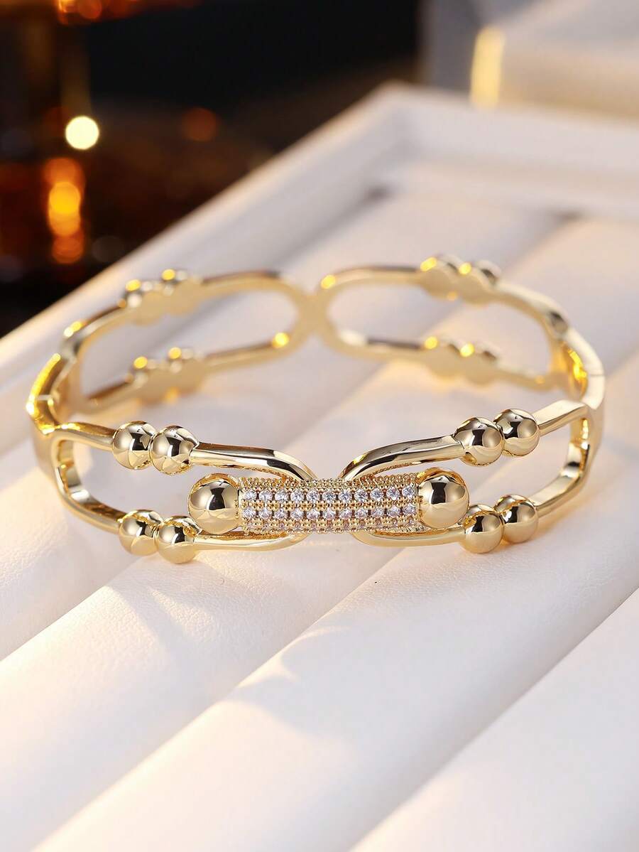 1pc Rhinestone Chain Bangle, Unique Design Luxury Accessory, Essential For Stylish Outfit - Bracelet - View 1